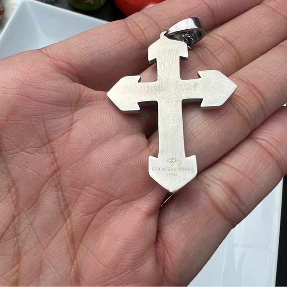 Stainless Steel Lords Prayer Engraved Cross Rosary Catholic - Picture 4 of 4